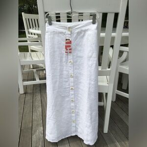 Roller Rabbit Ivory Button-Down Midi Skirt NWT 100% Linen Size L